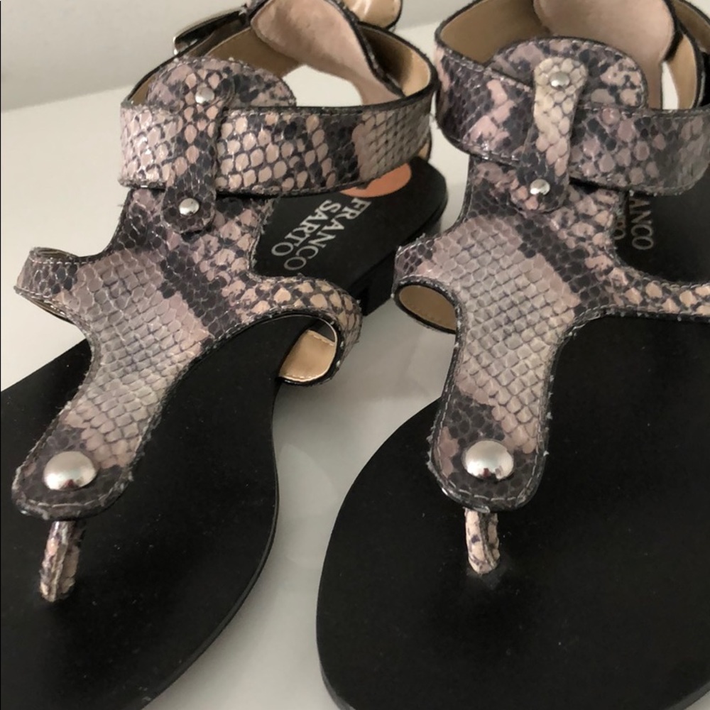 FRANCO SARTO SNAKESKIN ANKLE-STRAP SANDALS